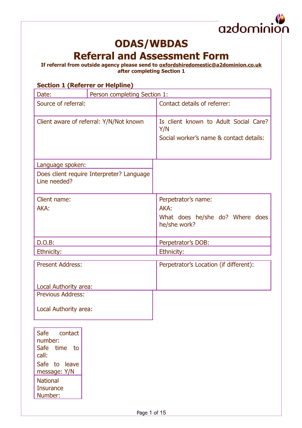 DAS Referral and Assessment Form