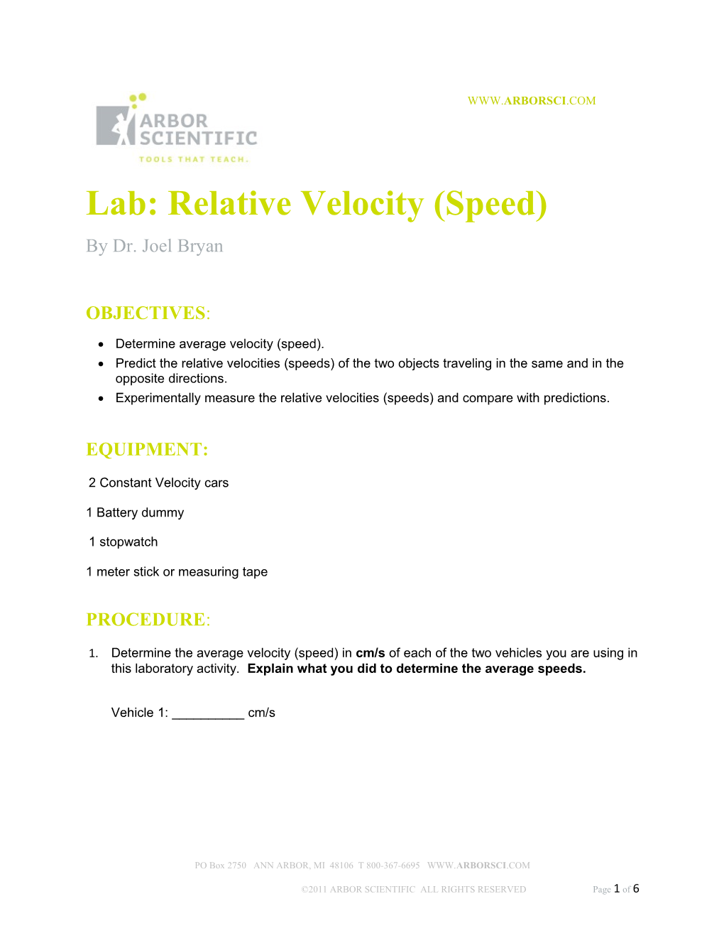 Lab: Relative Velocity (Speed)