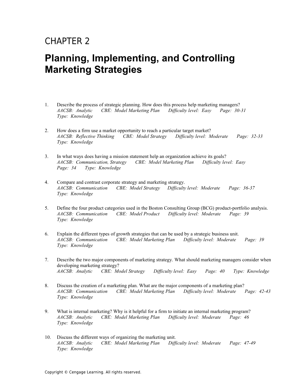 Full File at Chapter 2: Planning, Implementing, and Controlling Marketing Strategies 29