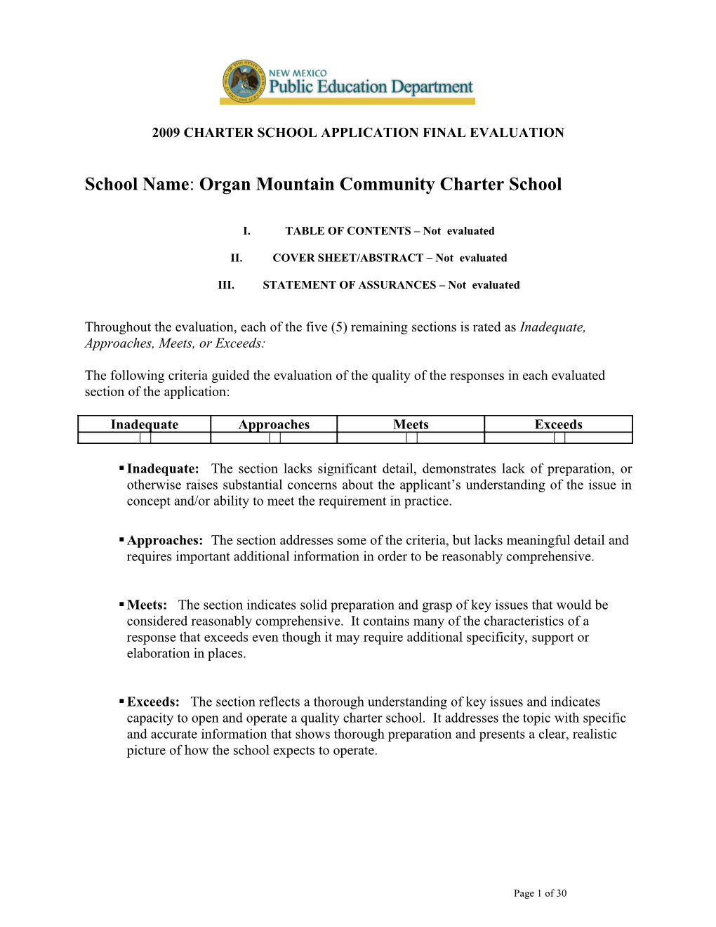 2009 Charter School Application Final Evaluation