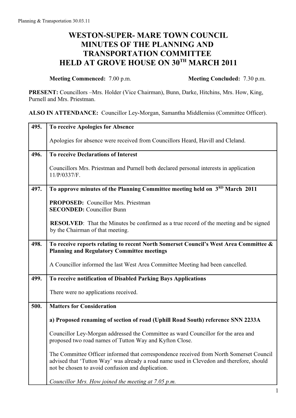 Weston-Super Mare Town Council Planning Committee