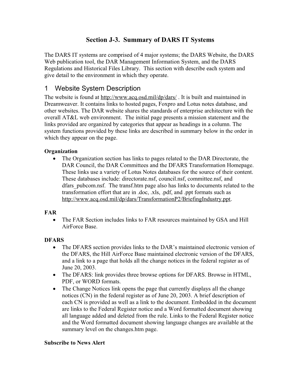 Section J-3. Summary of DARS IT Systems