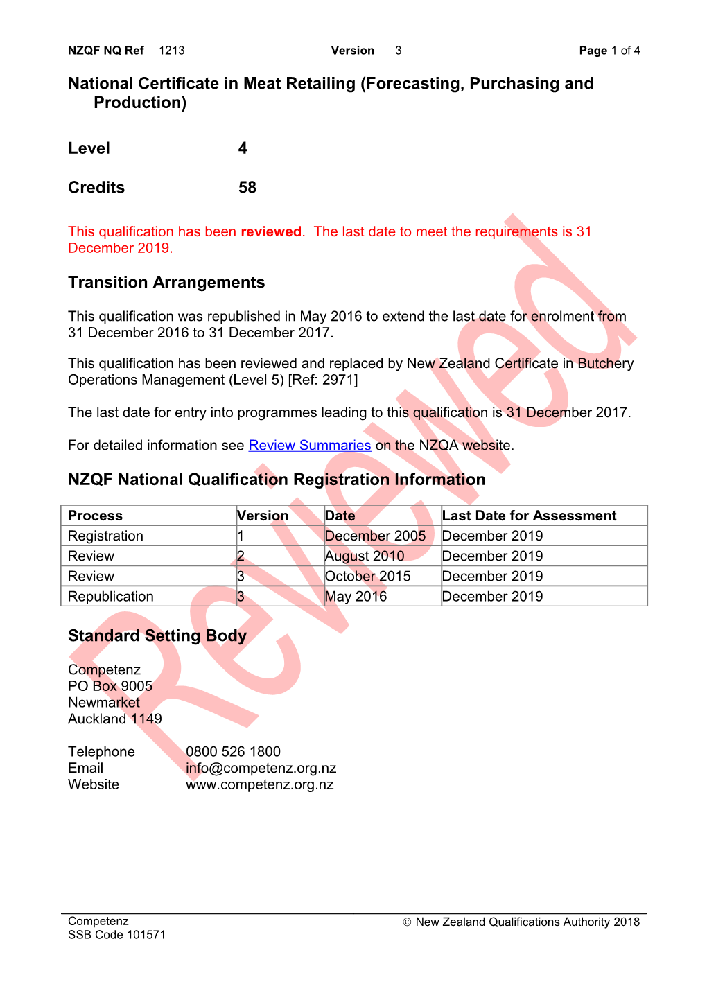 1213 National Certificate in Meat Retailing (Forecasting, Purchasing and Production)