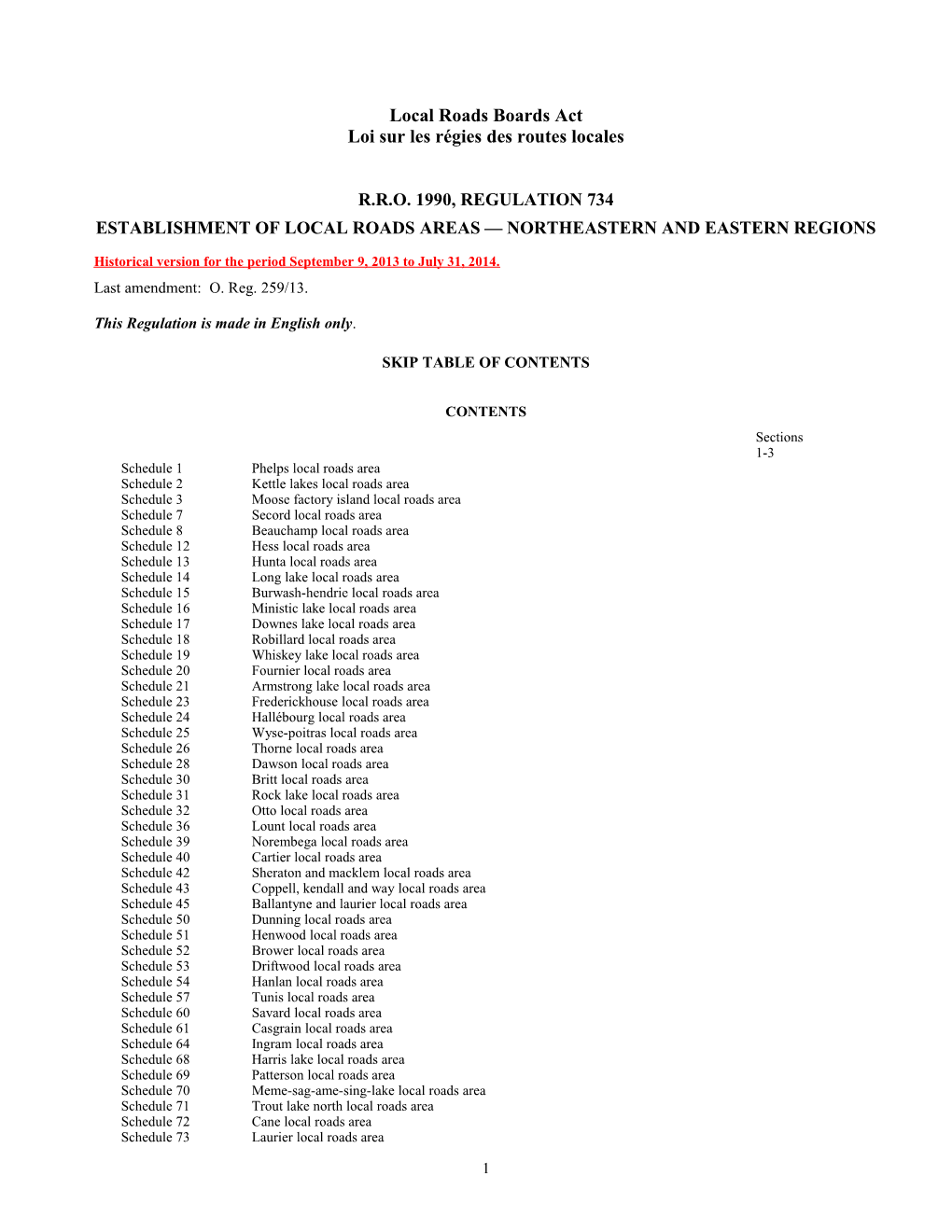 Local Roads Boards Act - R.R.O. 1990, Reg. 734