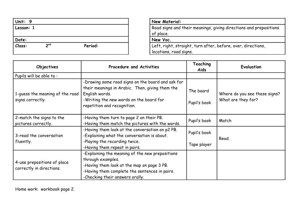 Procedure and Activities