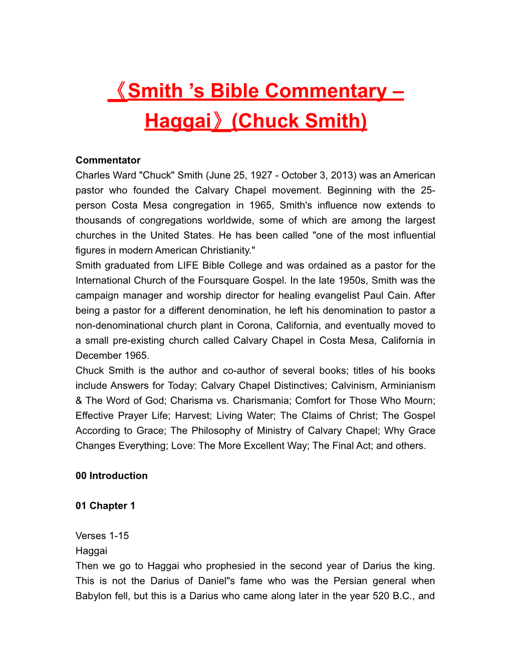 Smith S Bible Commentary Haggai (Chuck Smith)