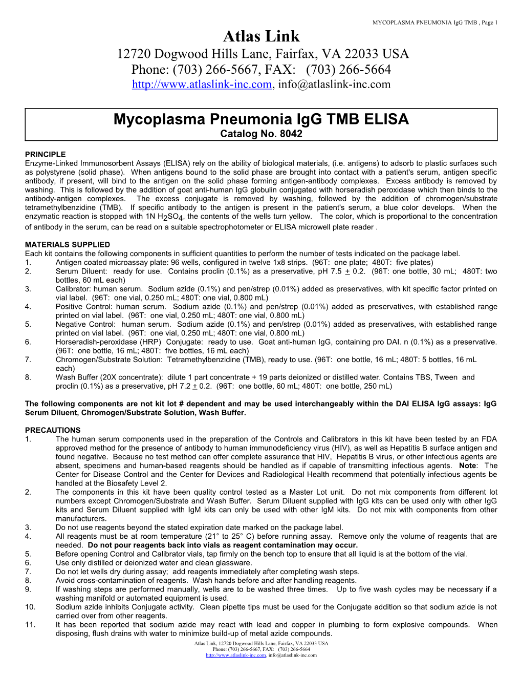 Mycoplasma Pneumonia Igg TMB ELISA