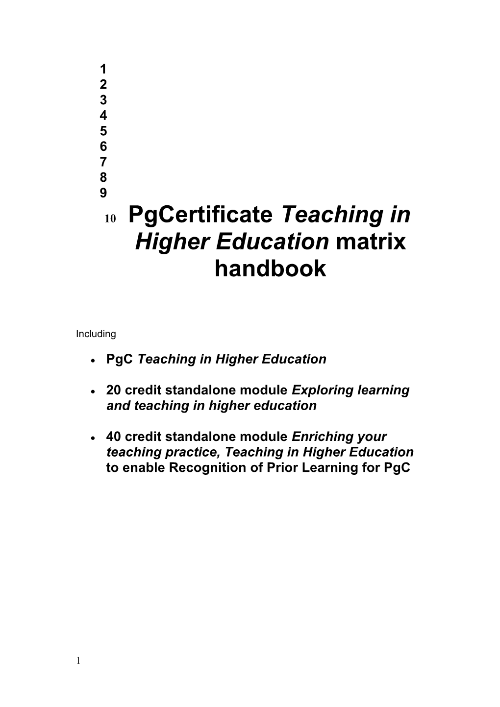 Pgcertificate Teaching in Higher Education Matrix Handbook