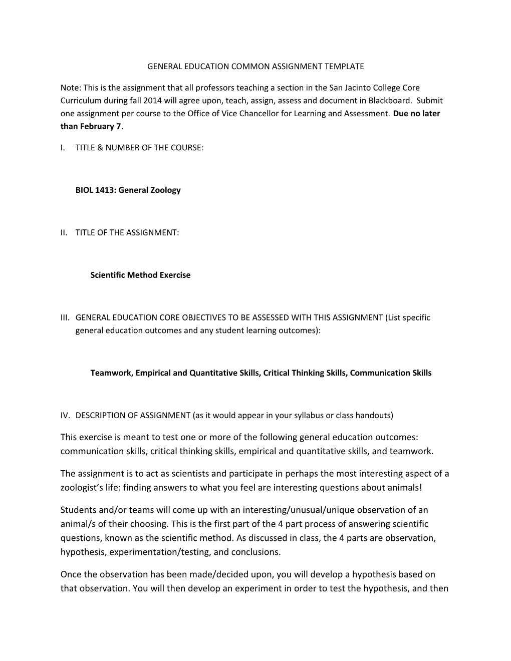 General Education Common Assignment Template