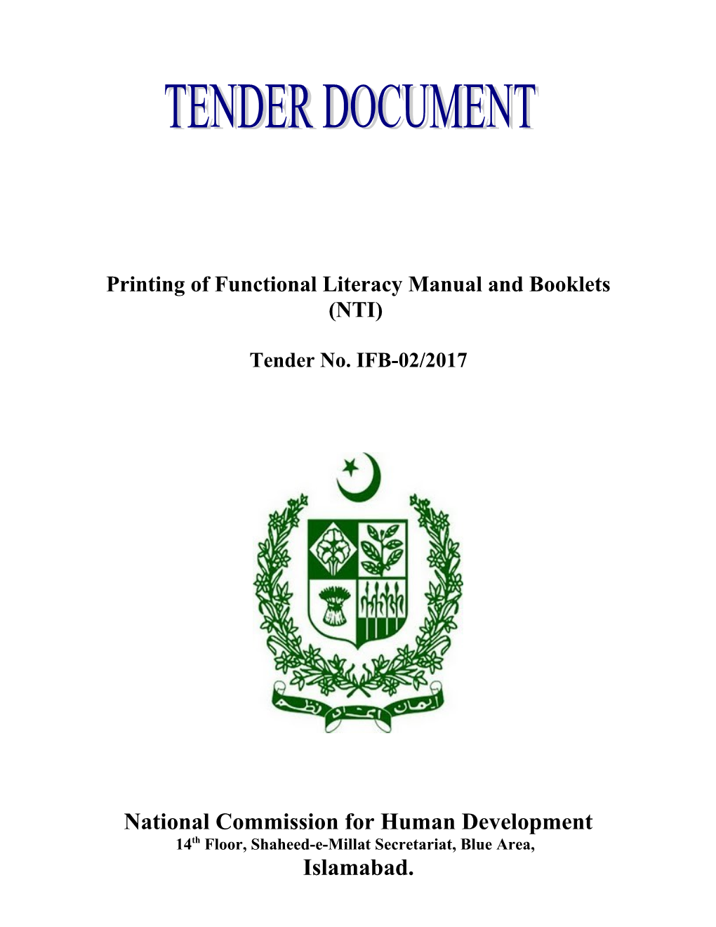 Printing of Functional Literacy Manual and Booklets (NTI)