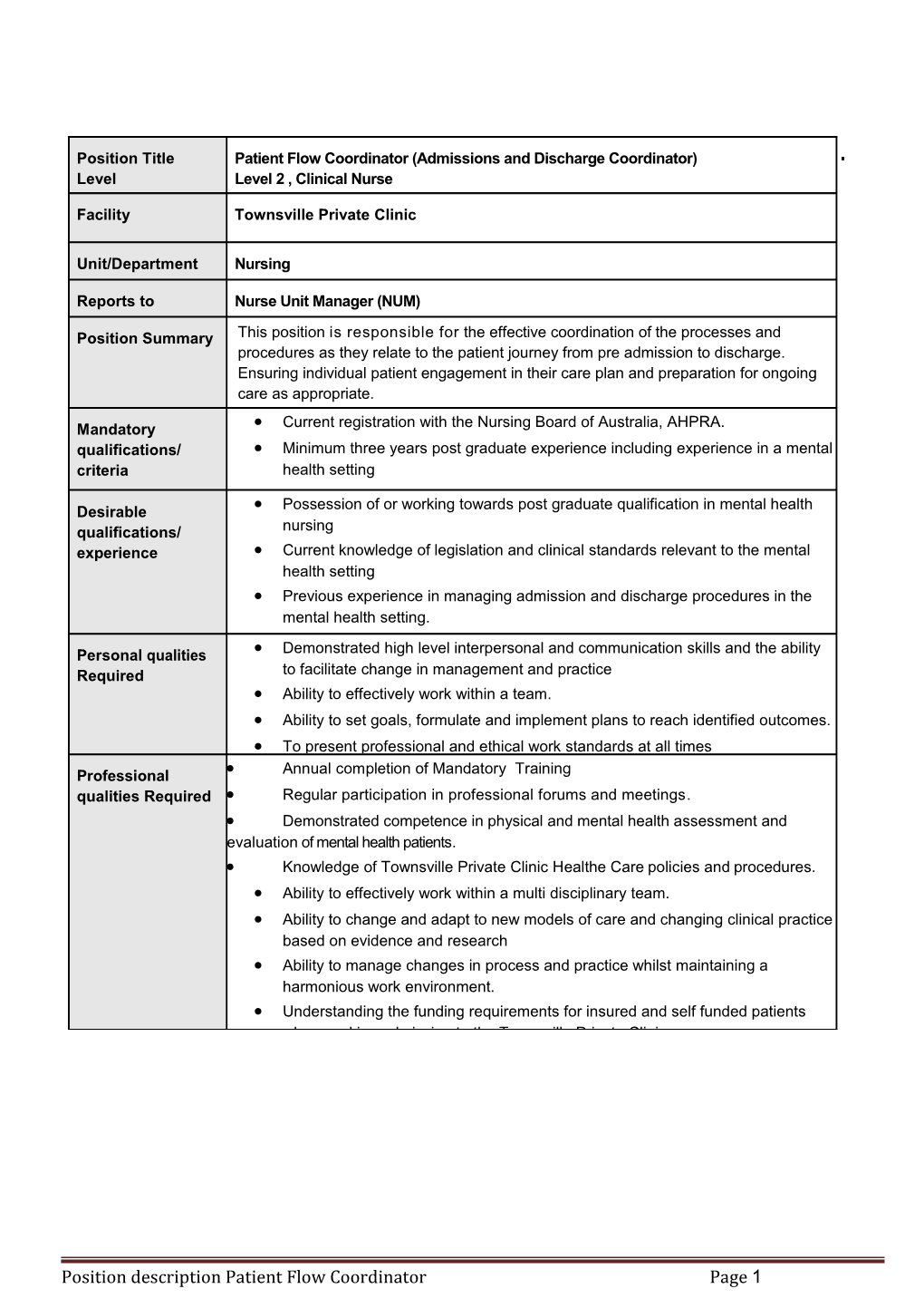 Position Description Patient Flow Coordinatorpage 3