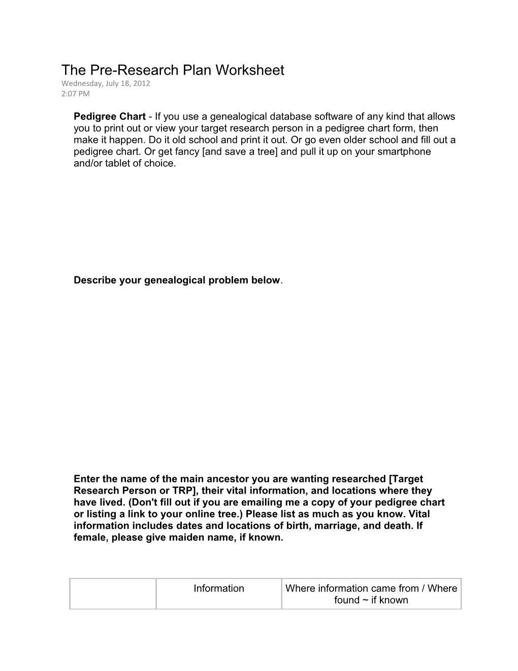 The Pre-Research Plan Worksheet