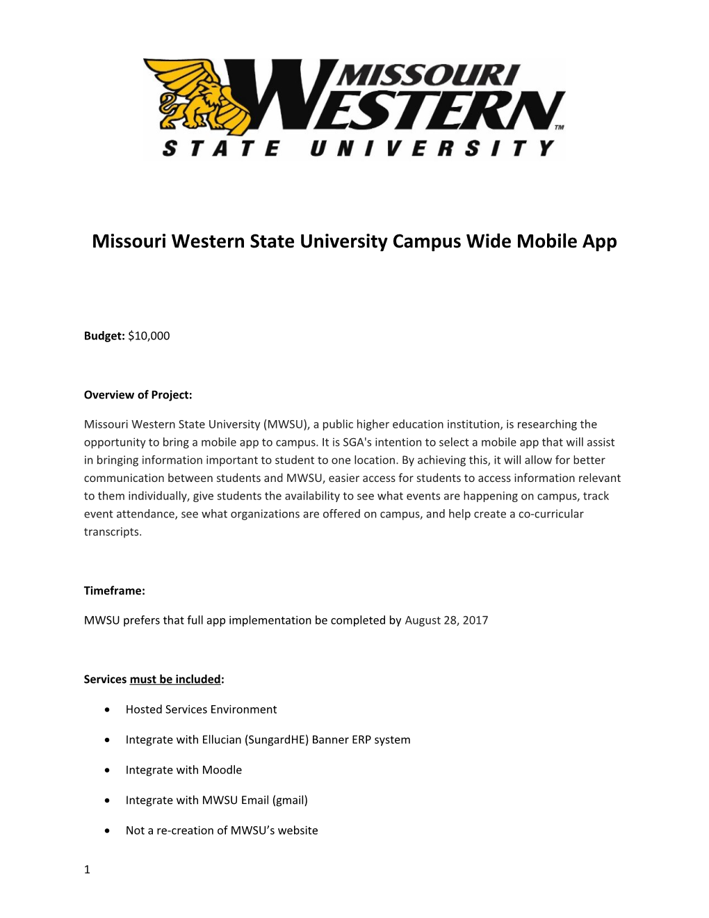 Missouri Western State University Campus Wide Mobile App