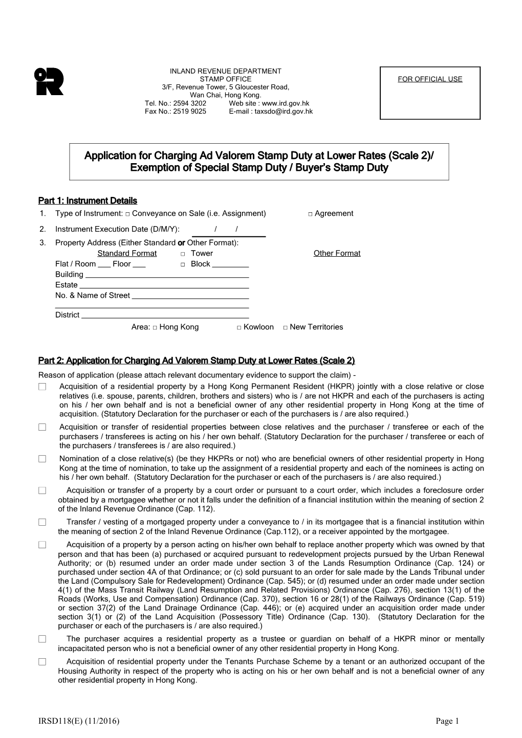 Part 2: Application for Charging Ad Valorem Stamp Duty at Lower Rates (Scale 2)