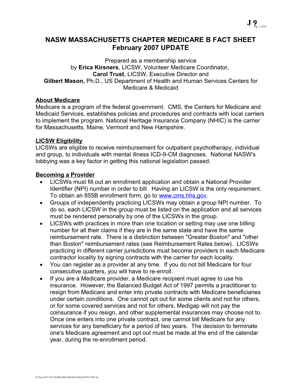 Nasw Medicare B Fact Sheet