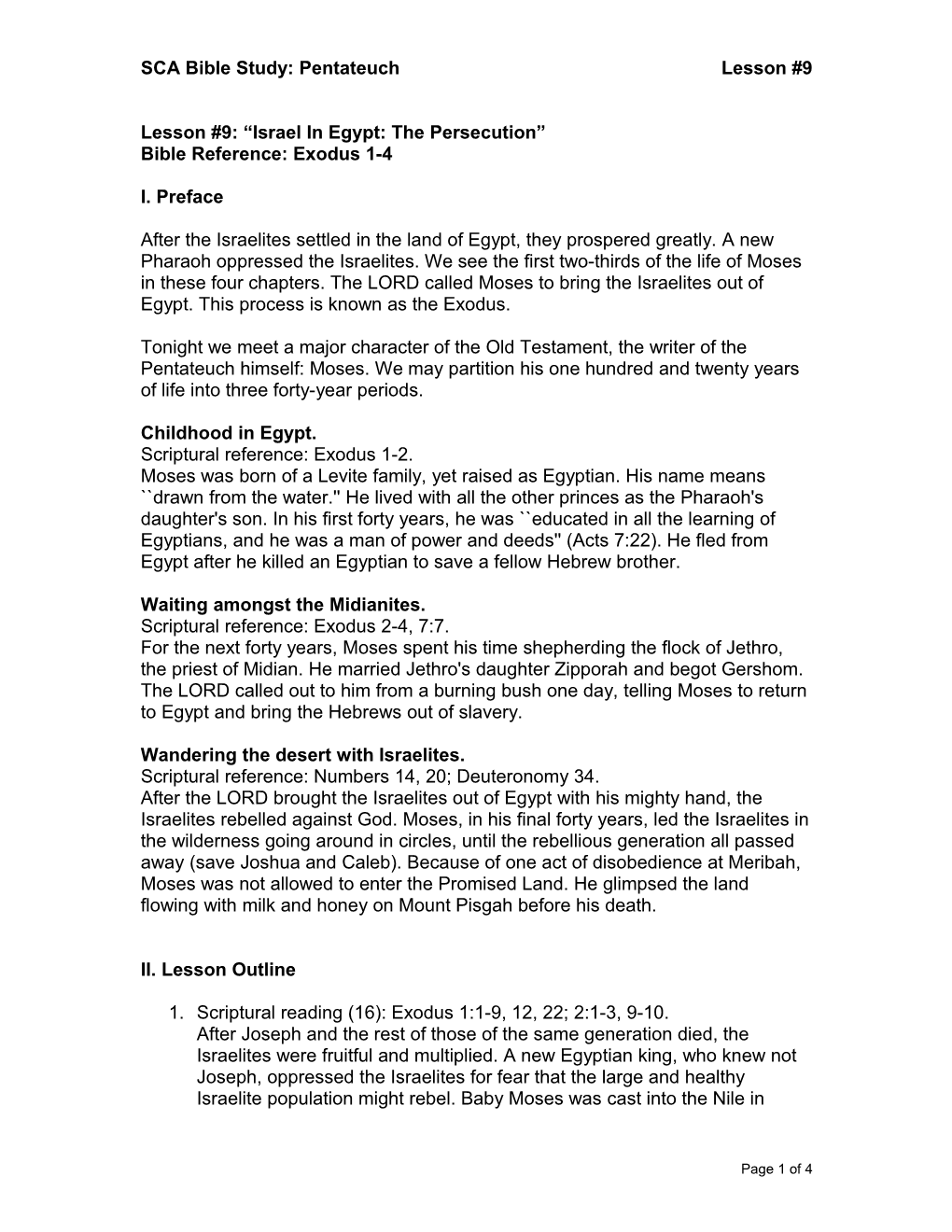 SCA Bible Study: Pentateuch Lesson Seven