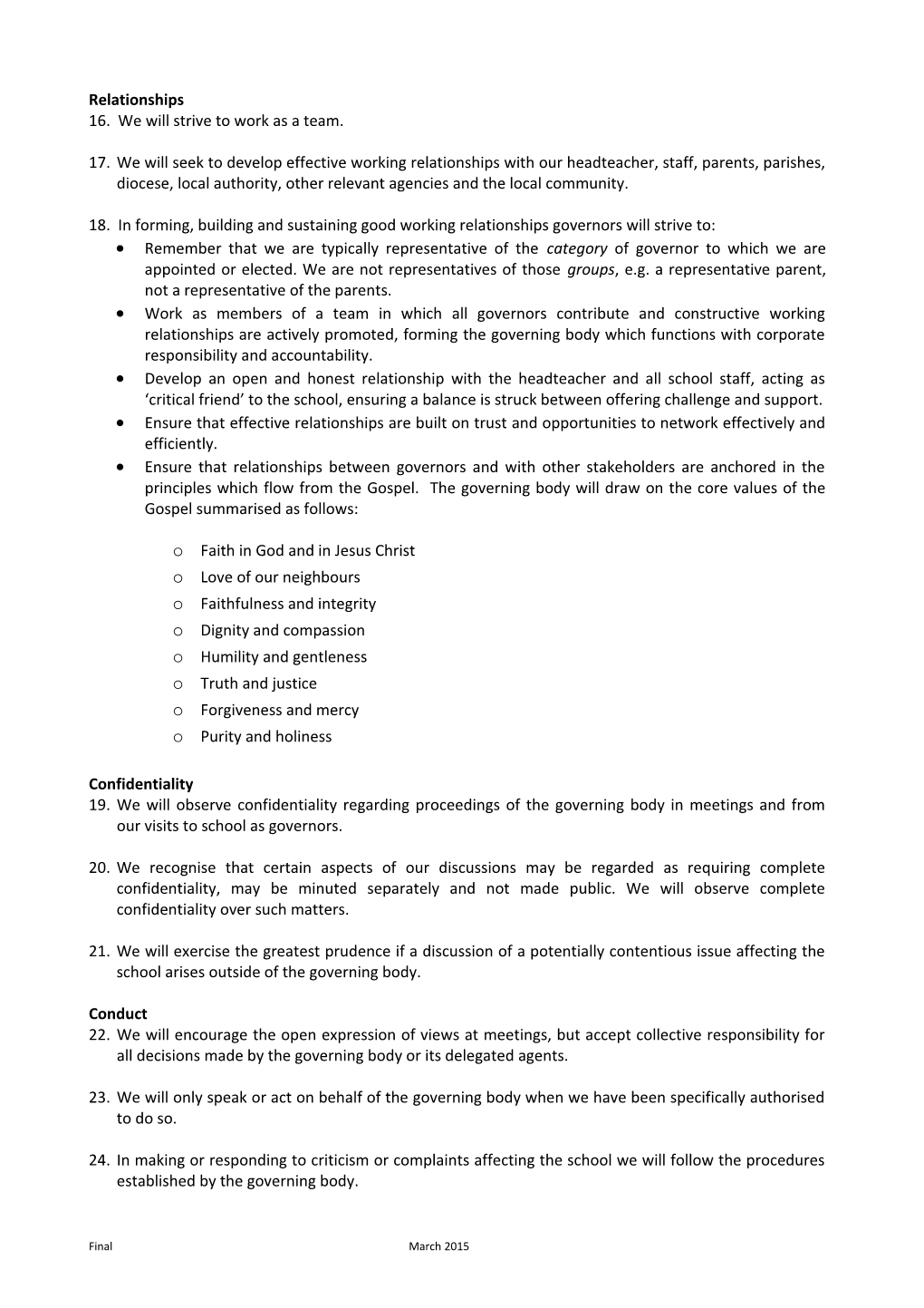 Code of Conduct for the Governing Body