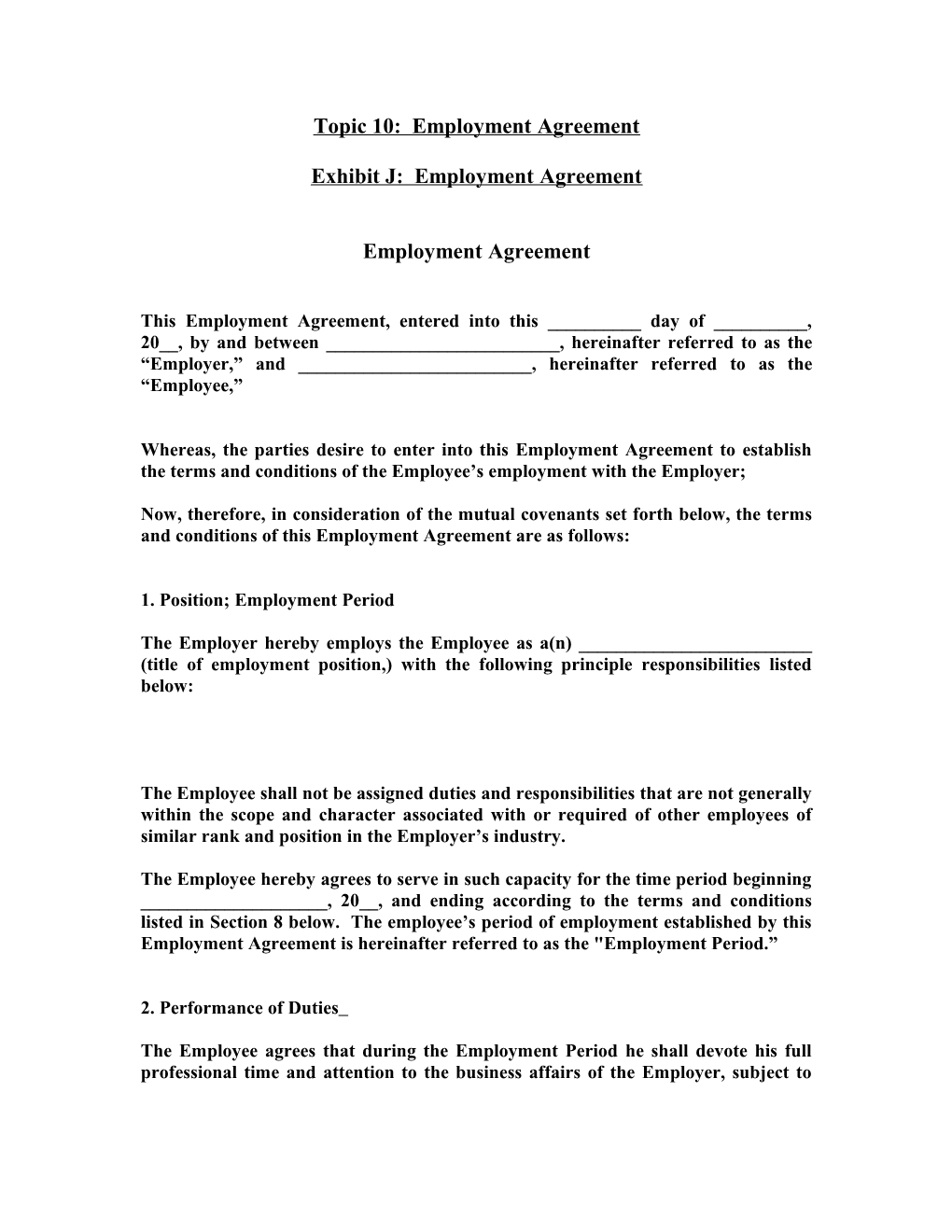 Topic 10: Employment Agreement