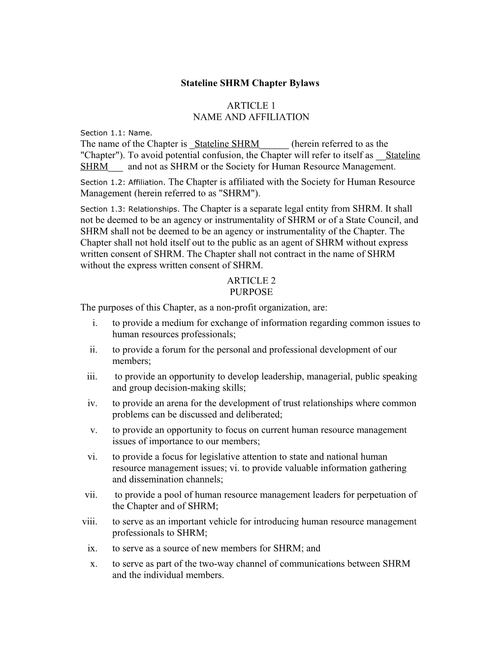 Model SHRM Chapter Bylaws