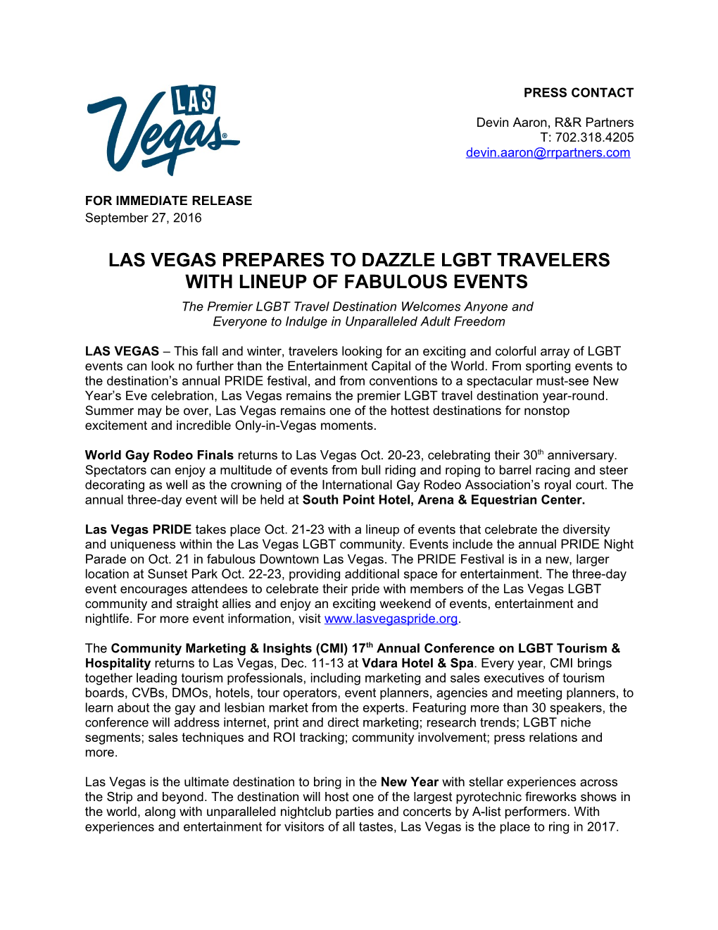 Las Vegas Prepares to Dazzle Lgbt Travelers with Lineup of Fabulous Events
