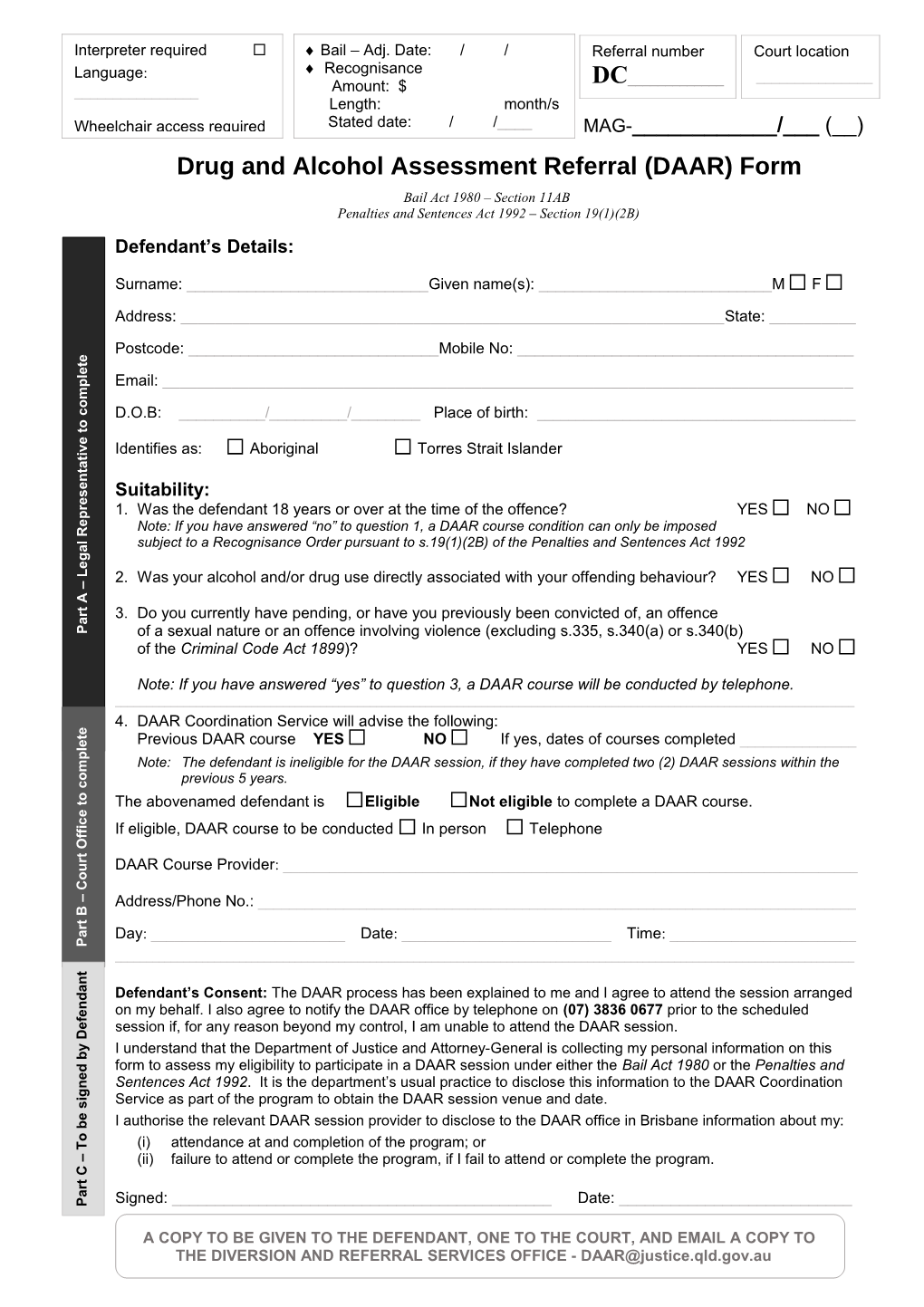 Drug and Alcohol Assessment Referral (DAAR) Form