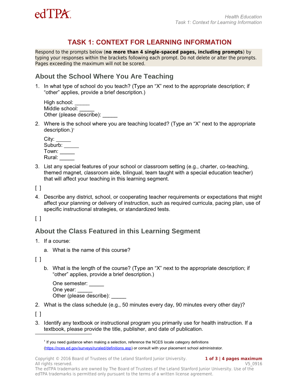 Context for Learning Information Template