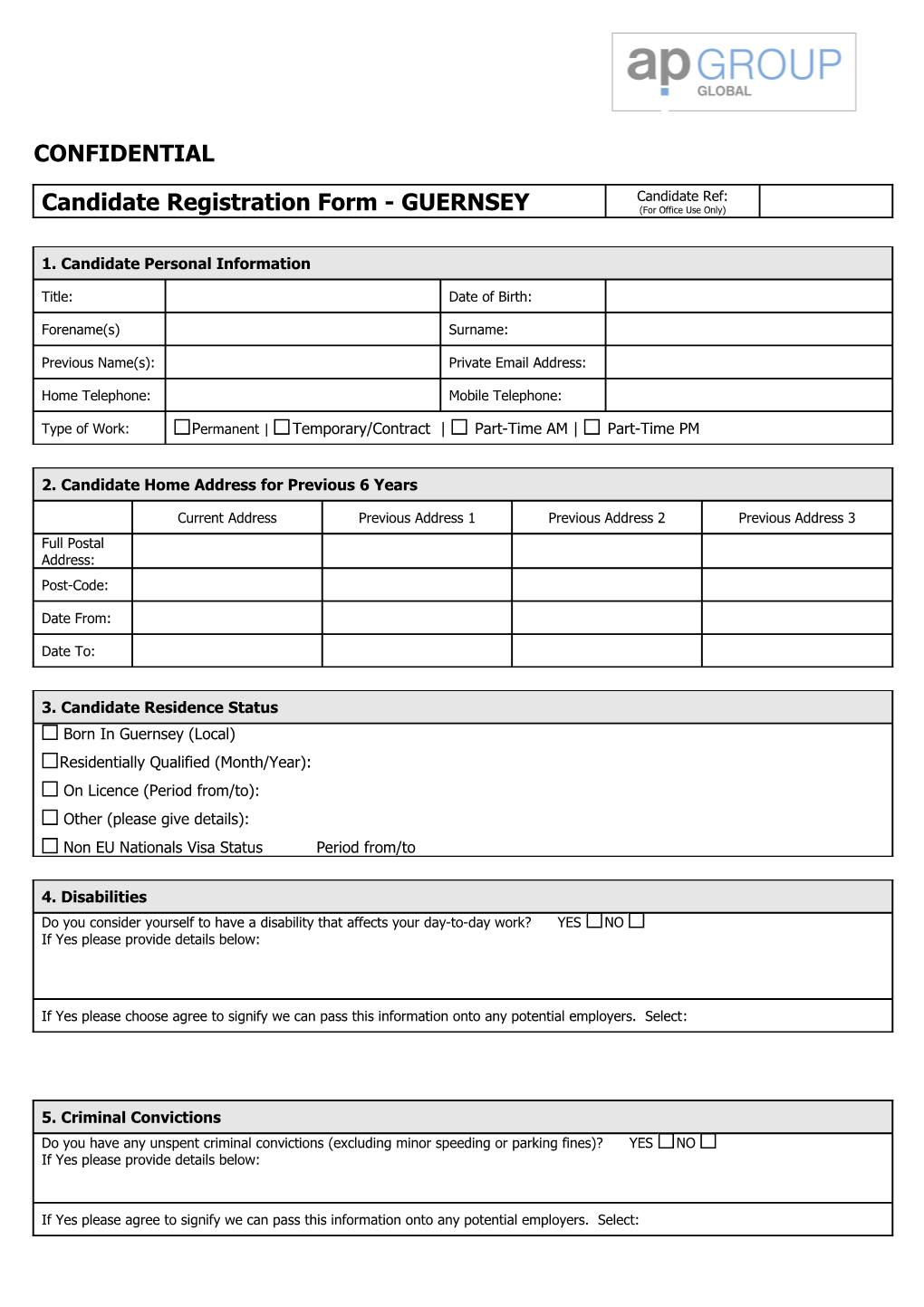 Candidate Registration Form - GUERNSEY