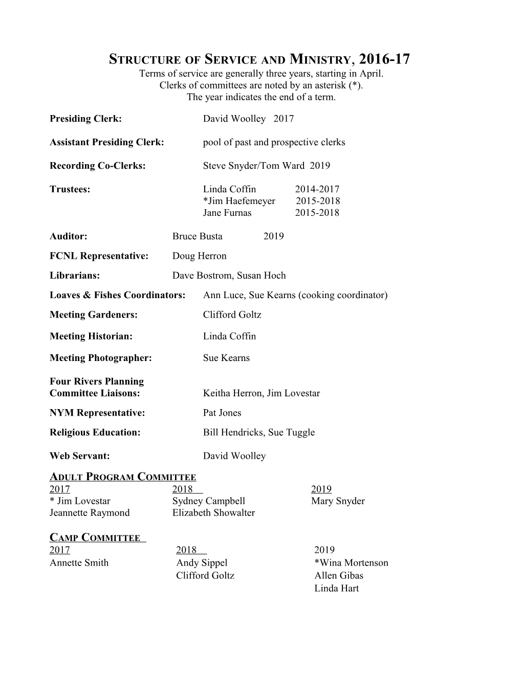 Structure of Service and Ministry, 2008-09