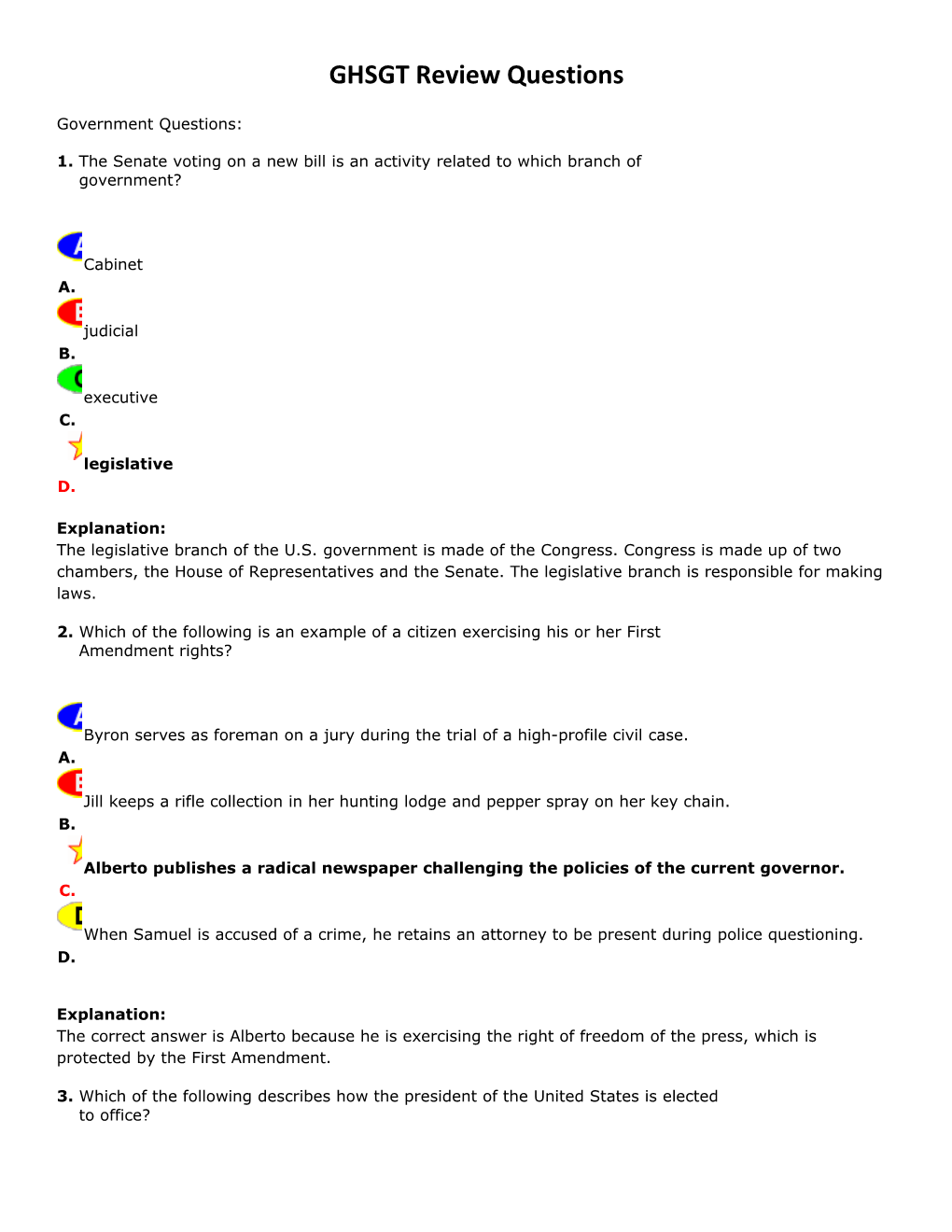 GHSGT Review Questions