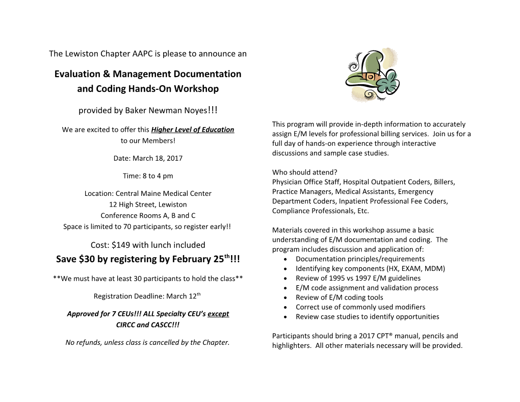 Evaluation & Management Documentation and Coding Hands-On Workshop