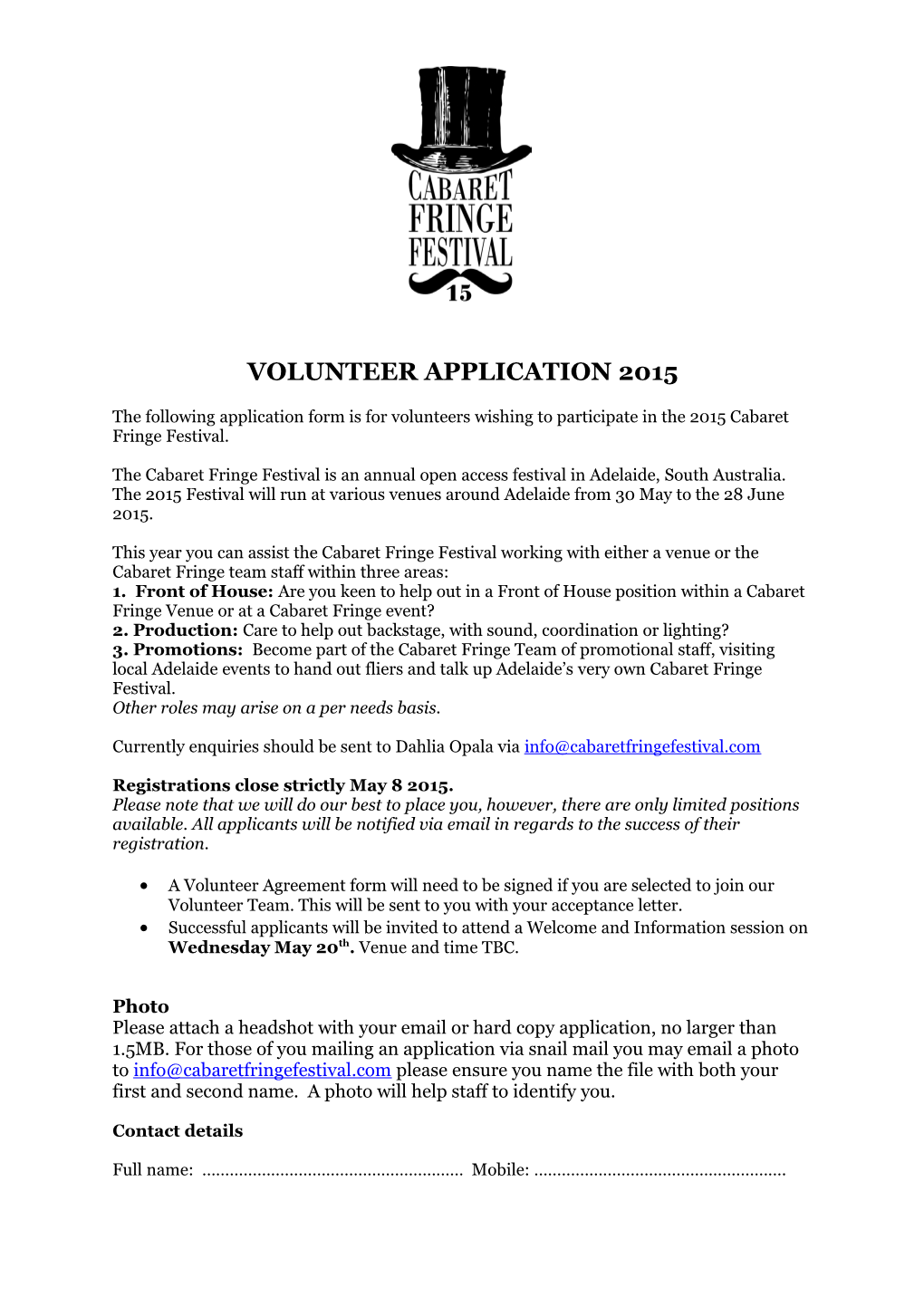 Volunteer Application 2015