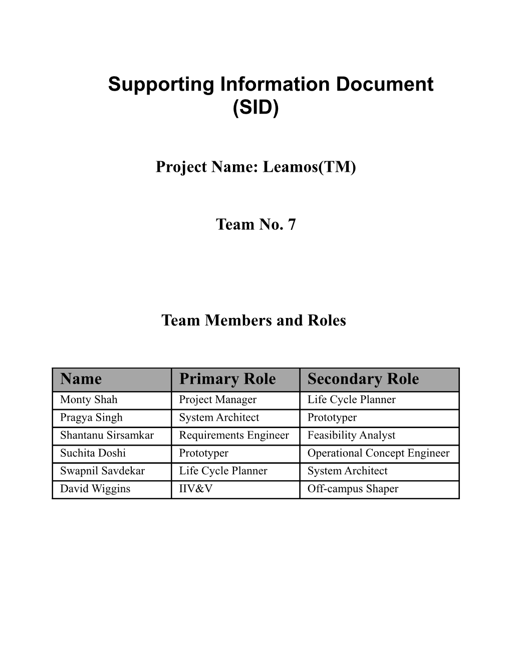 Supporting Information Document (SID)