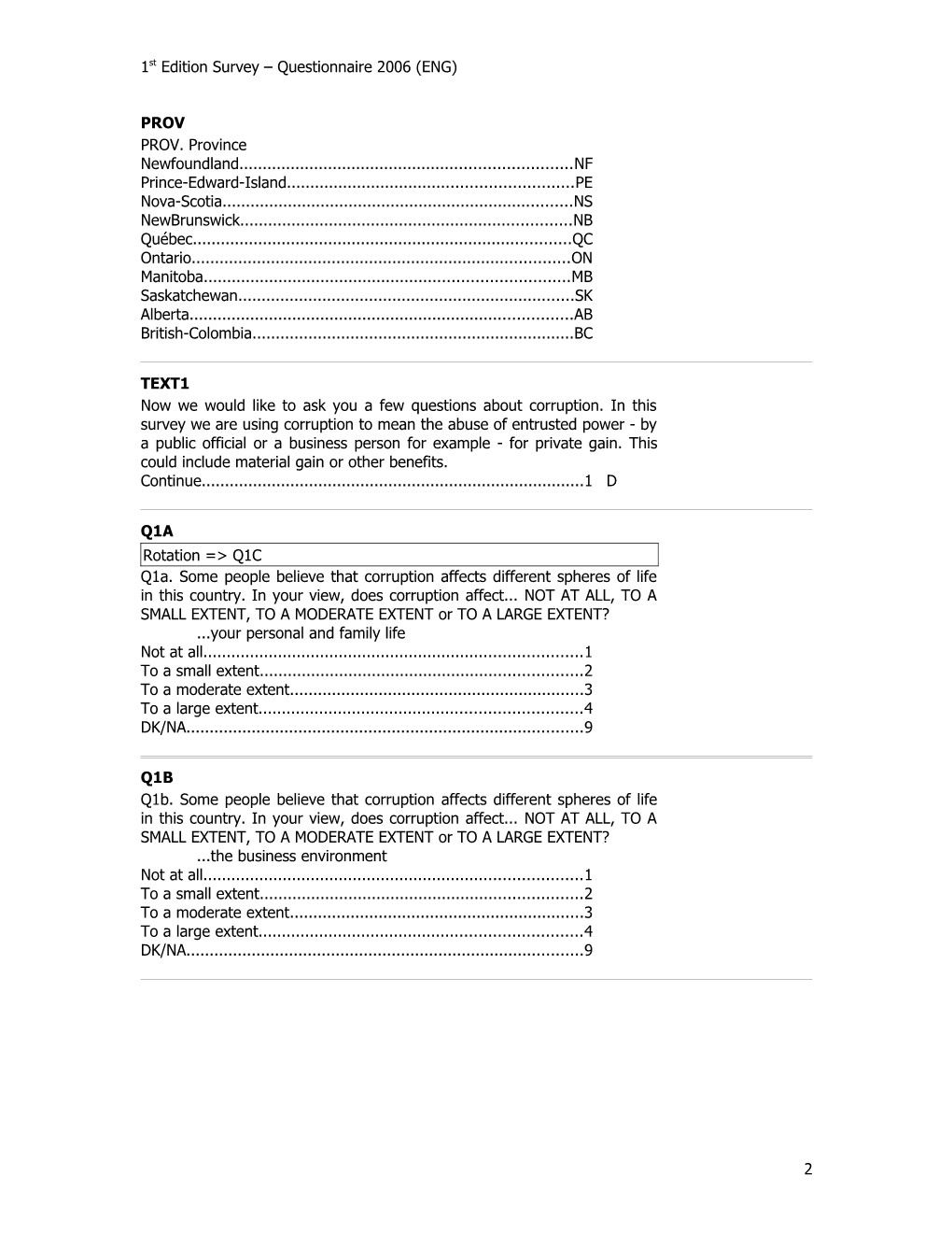 1St Edition Survey Questionnaire 2006 (ENG)