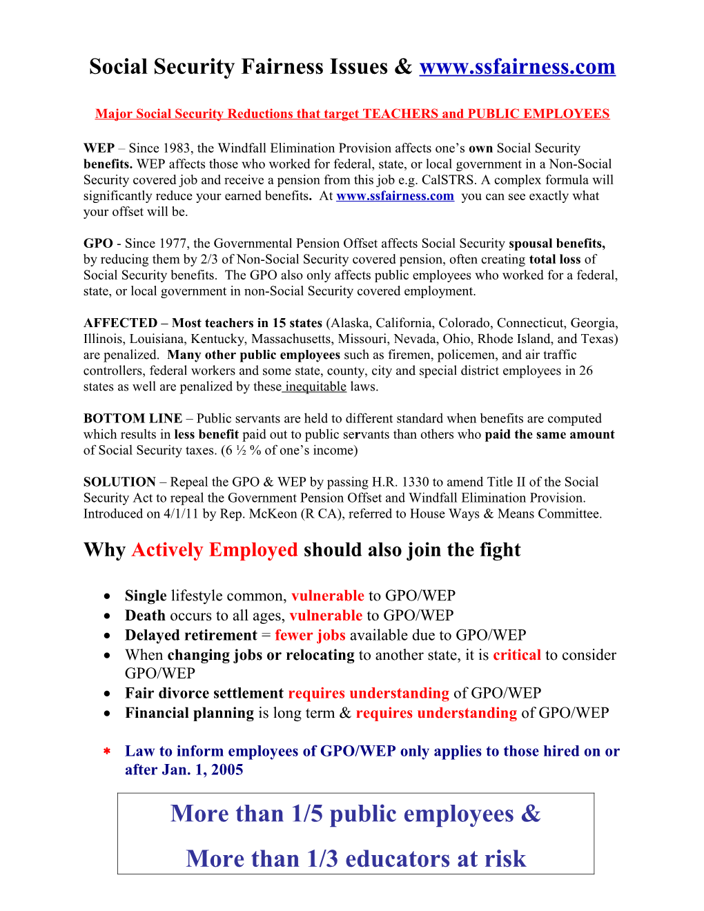 Social Security Fairness Issues & Www