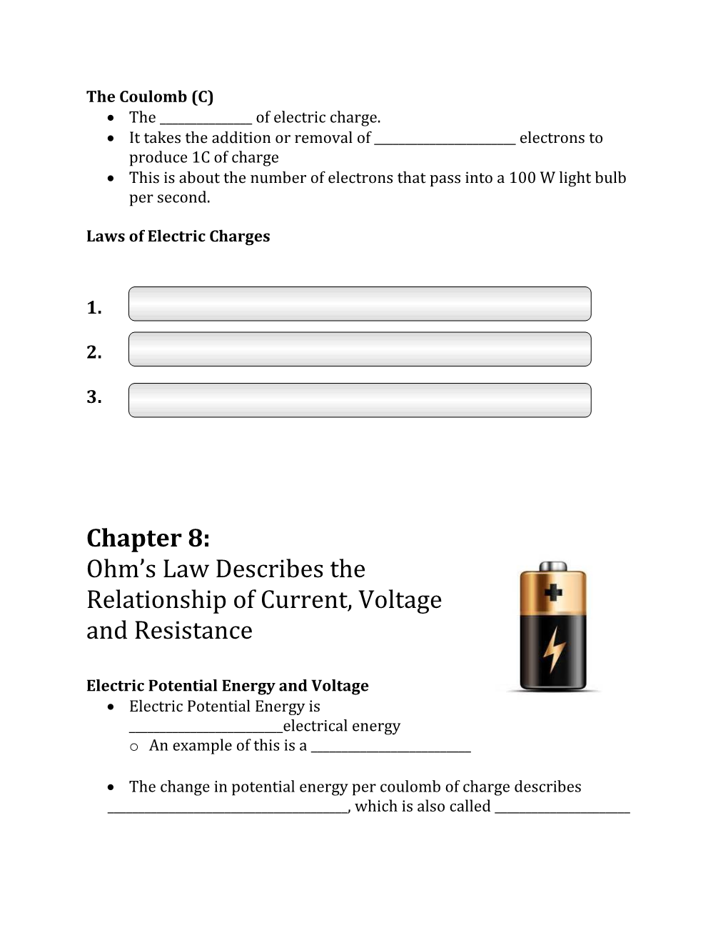 Unit 3 Booklet: Characteristics of Electricity