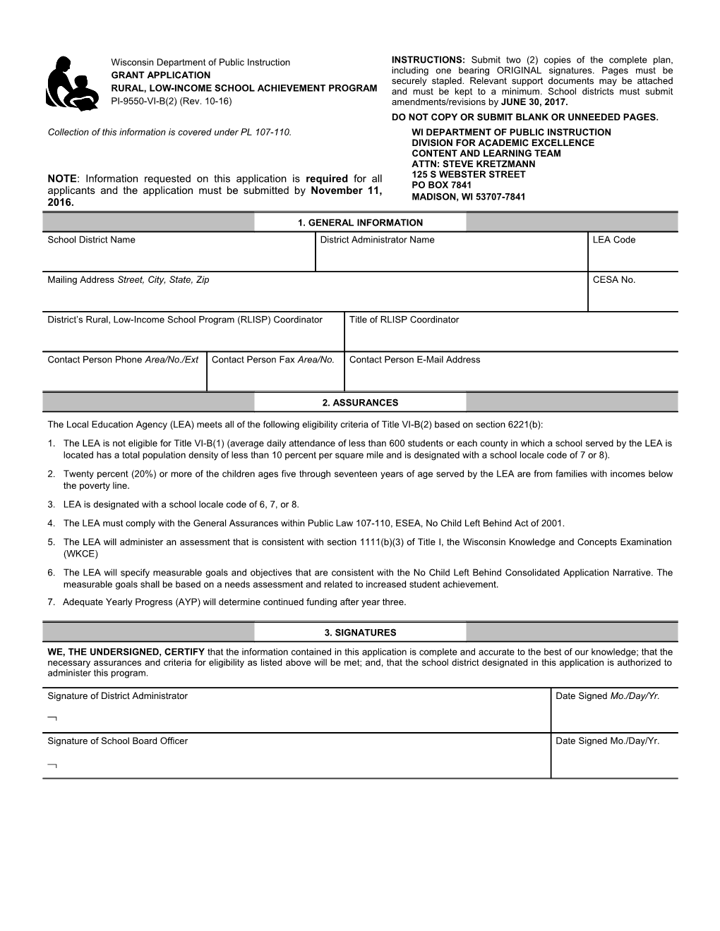 PI-9550-VI-B(2) Grant Application Rural, Low-Income School Achievement Program