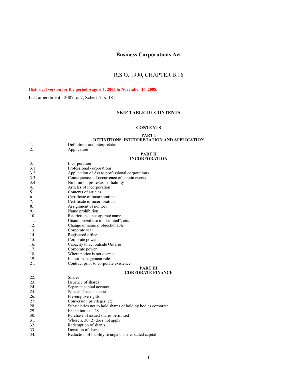 Business Corporations Act, R.S.O. 1990, C. B.16