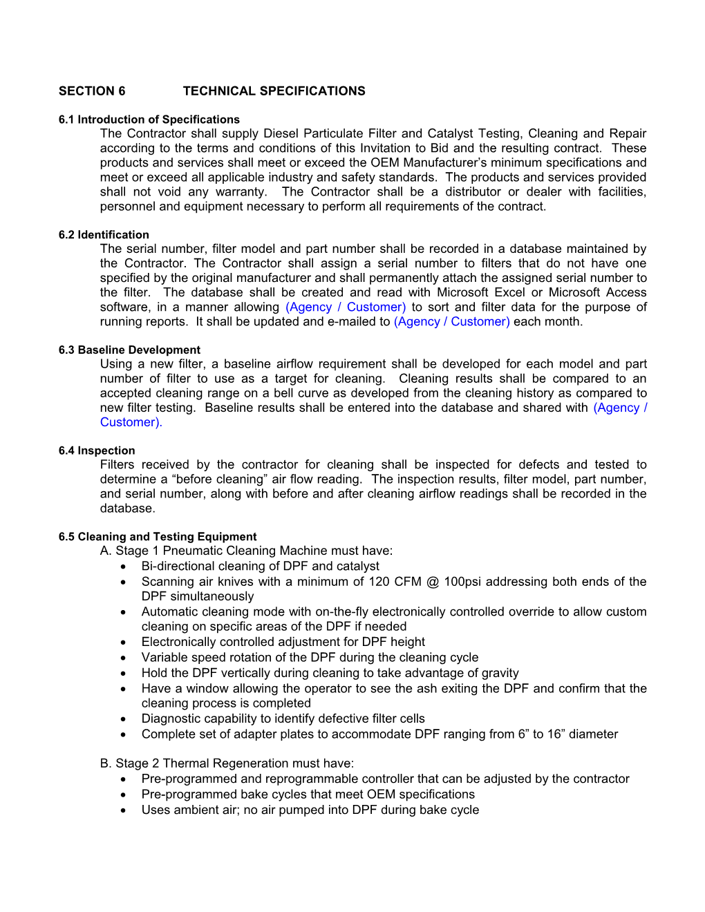 Section 6 Technical Specifications