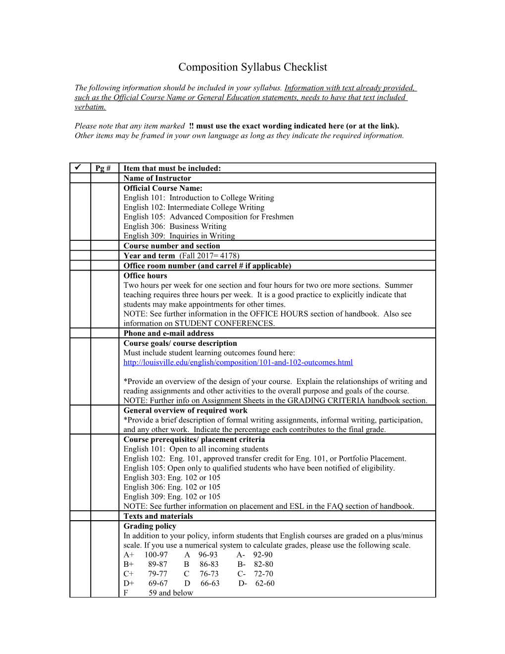 Composition Syllabus Checklist