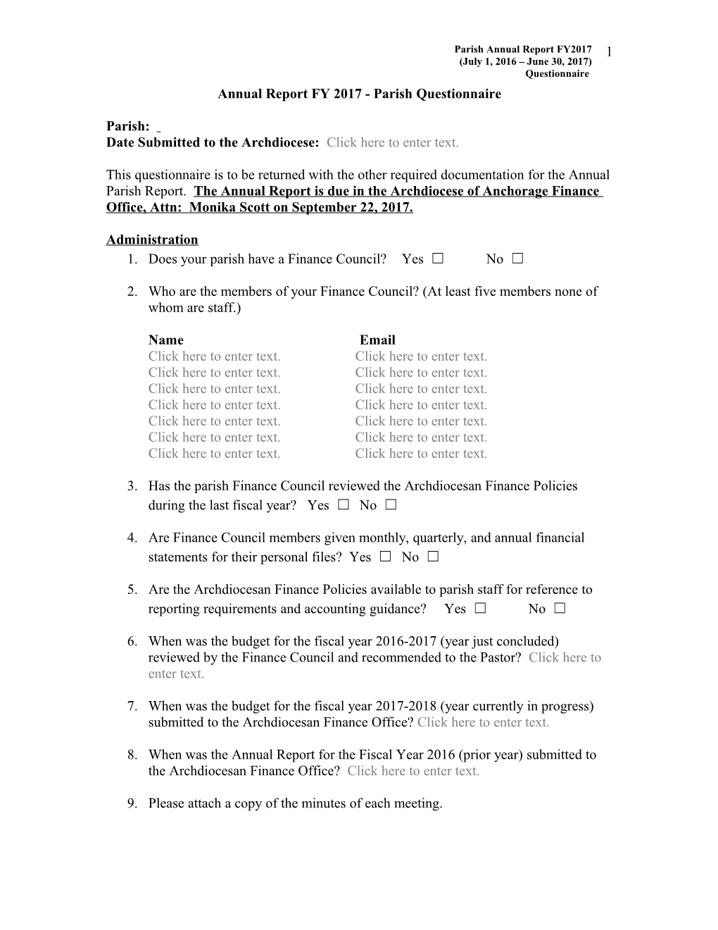 2010 Annual Report - Parish Questionnaire