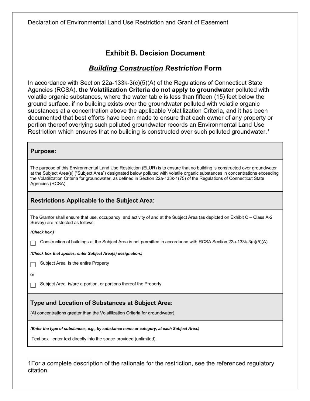 Application Form for Environmental Land Use Restriction