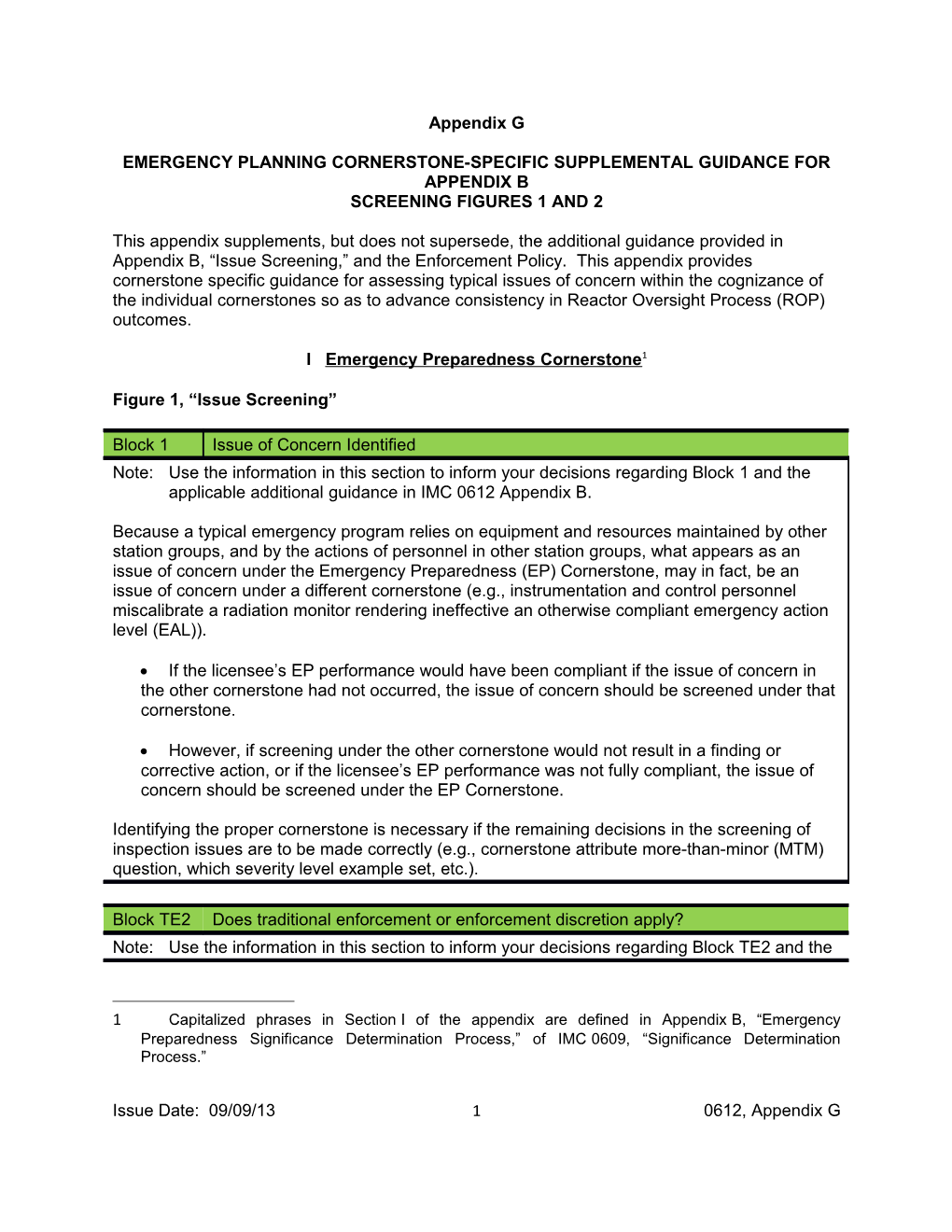 Emergency Planning Cornerstone-Specific Supplemental Guidance for Appendix B