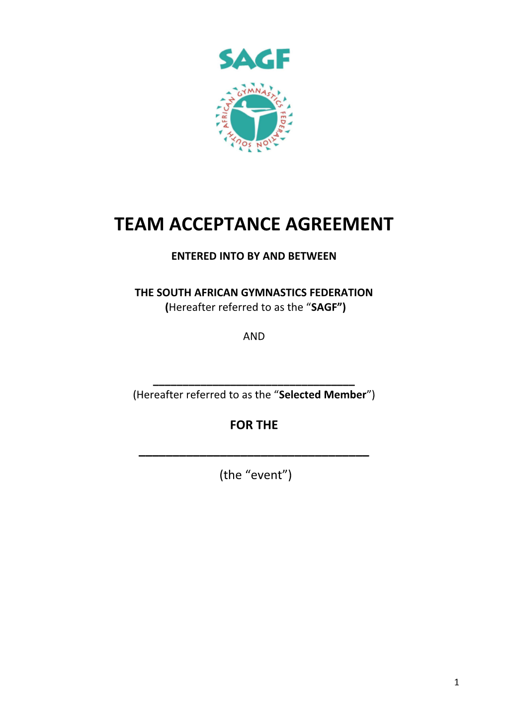 Entry Agreement Between Acrobatic Gymnastics Programme Management and Intended Participants