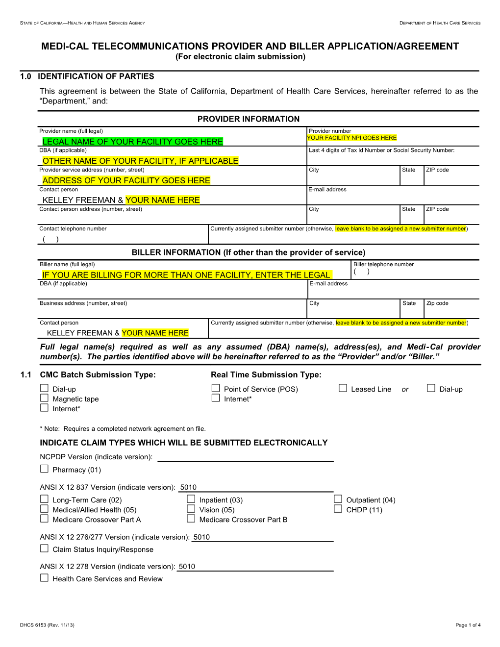 Form: Medi-Cal Telecommunications Provider and Biller Application/Agreement (Cmcenrollform6153)