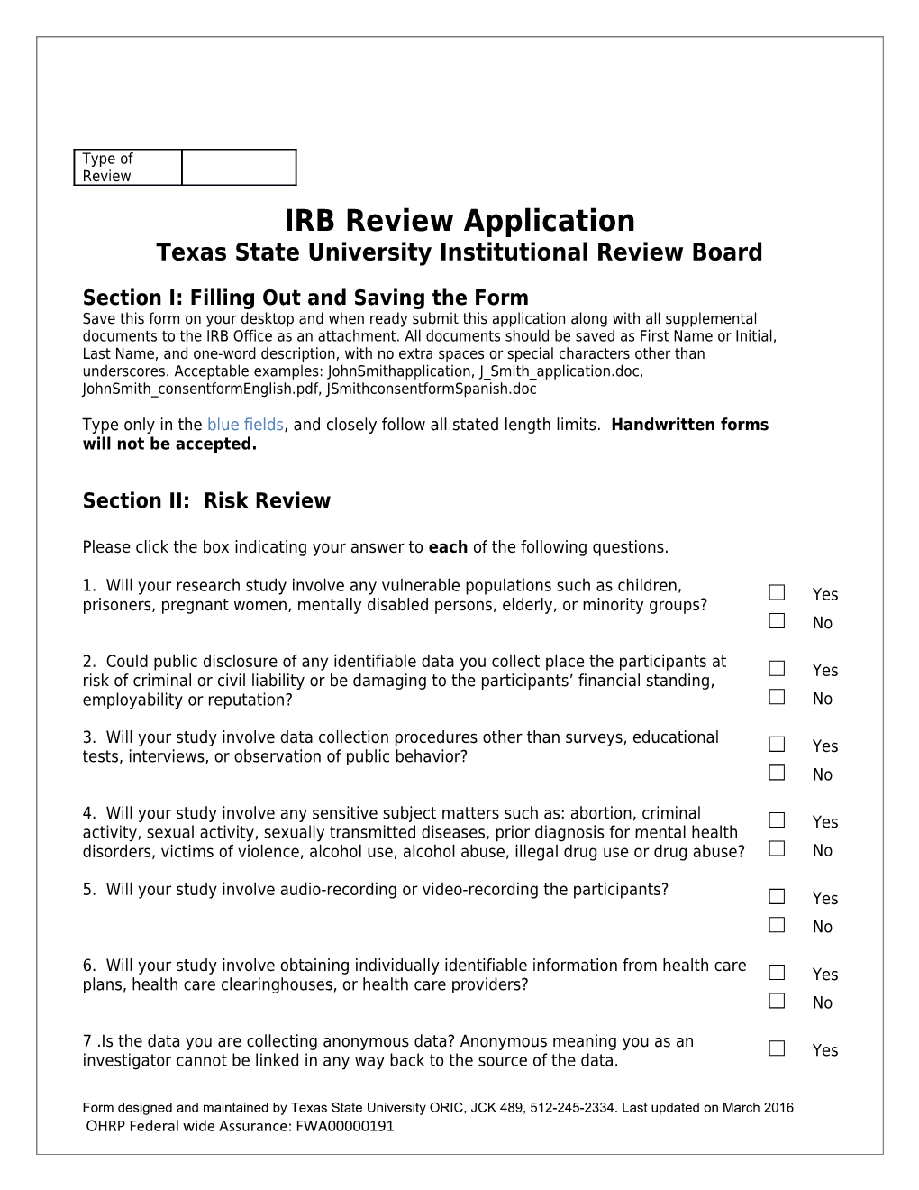 Texas State University Institutional Review Board