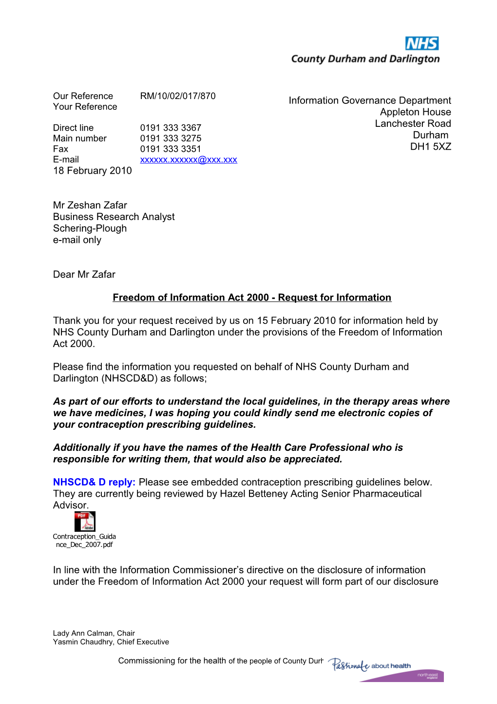 Freedom of Information Act 2000 - Request for Information s1