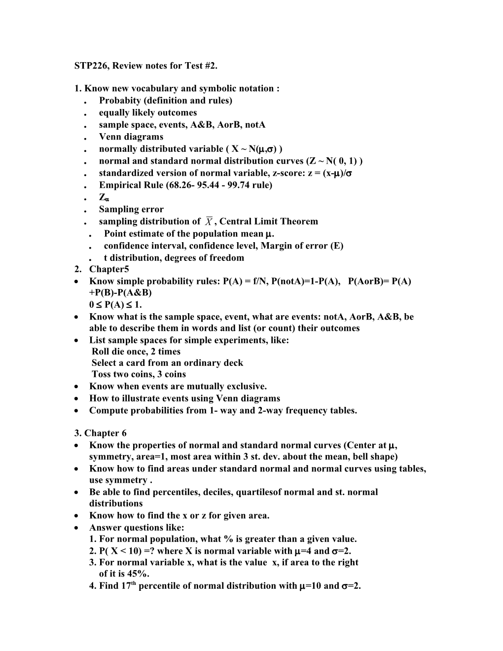 STP226, Summer 99 Review Notes for Test #1