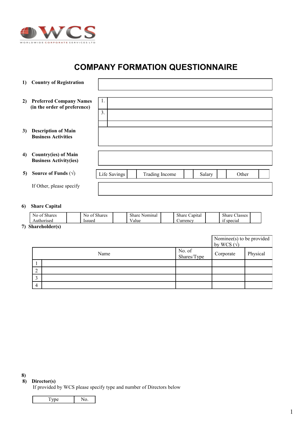 Company Formation Instructions (Cfi) Form