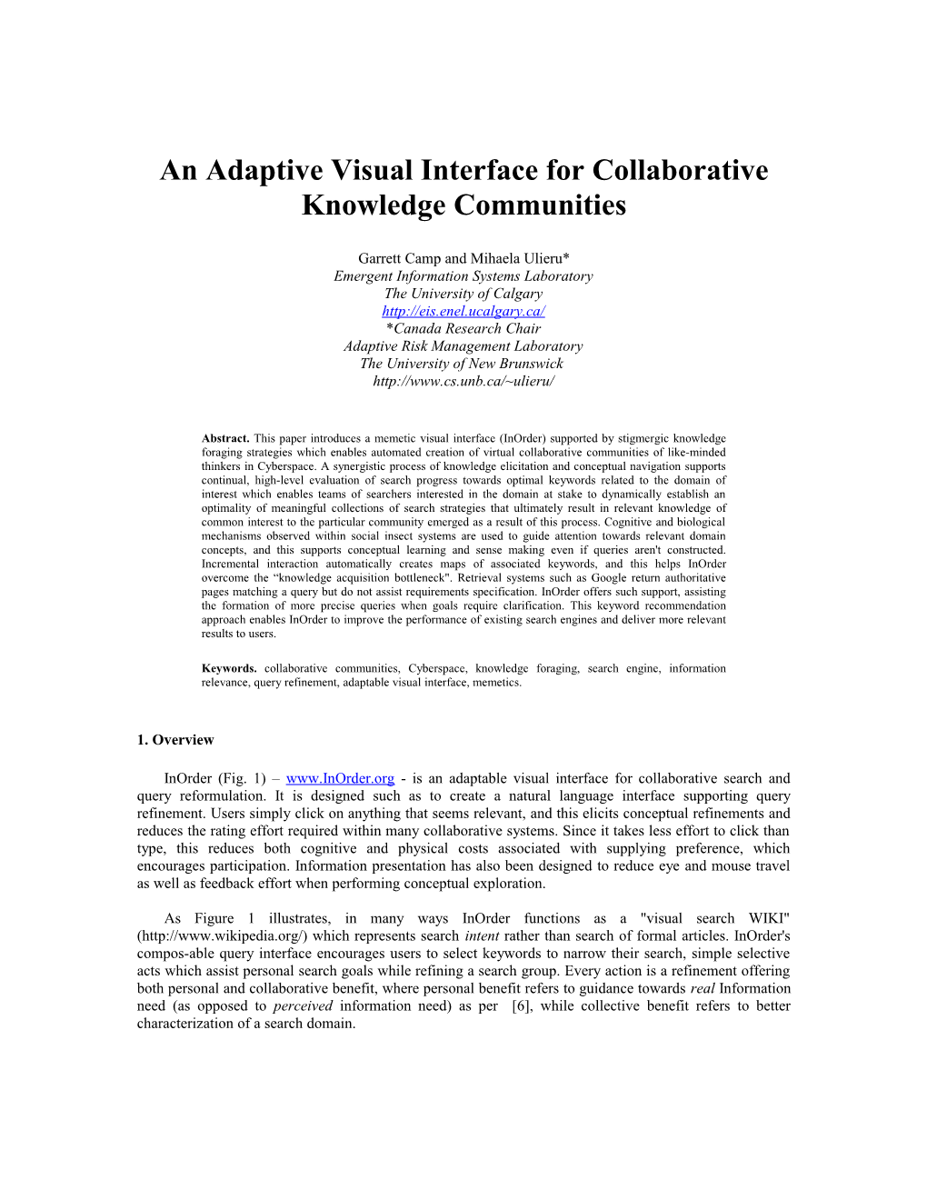 An Adaptive Visual Interface for Collaborative Knowledge Communities