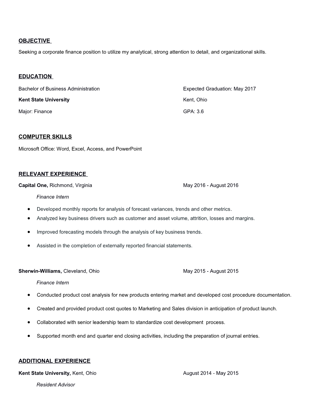 Seeking a Corporate Finance Position to Utilize My Analytical, Strong Attention to Detail